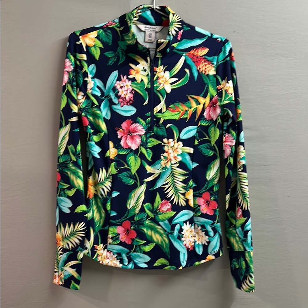 Tommy Bahama Navy Tropical Floral Zip Jacket sz Small